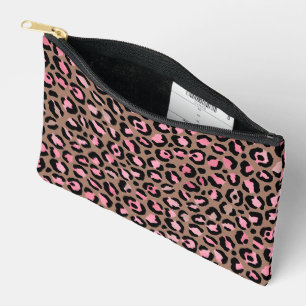 Chic mocha mousse pink black leopard pattern accessory pouch