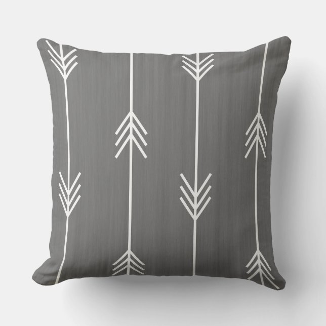Chic Mod Arrows Grey Linen Style Throw Pillow (Front)