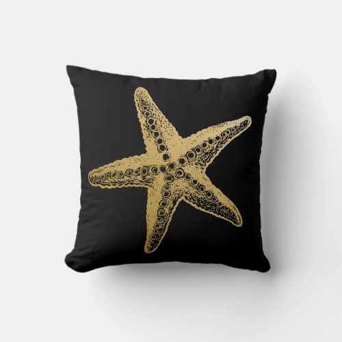 Chic Mod Gold Starfish Beach House ANY BKG COLOR Throw Pillow