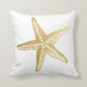 Chic Mod Gold Starfish Beach House ANY BKG COLOR Throw Pillow