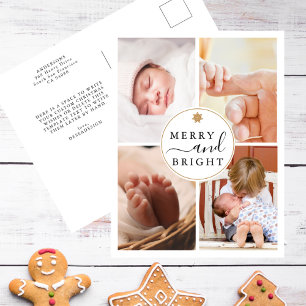 Chic Modern 4 Photo Merry & Bright Christmas Holiday Postcard