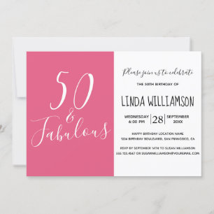Chic Modern 50 Fabulous Hot Pink 50th Birthday Invitation