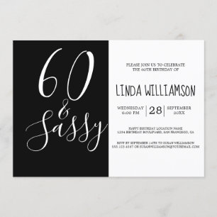 Chic Modern 60 Sassy Black White 60th Birthday Invitation