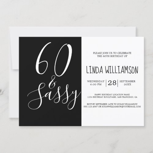 Chic Modern 60 Sassy Black White 60th Birthday Invitation