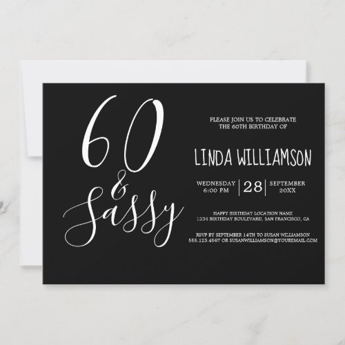 Chic Modern 60 Sassy Black White 60th Birthday Invitation