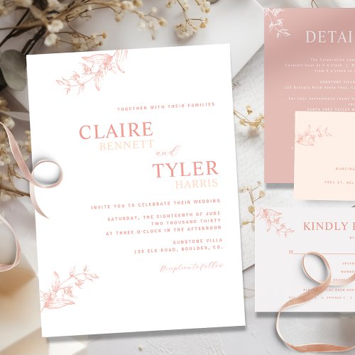 Chic Modern and Minimal Blush Pink Peach Wedding Invitation