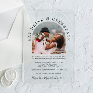Chic Modern Arch Photo Wedding Reception Acrylic Invitations