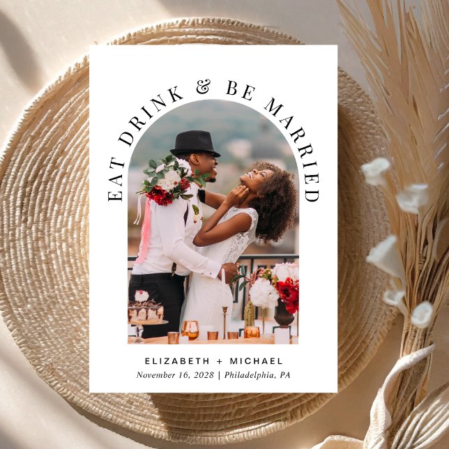 Chic Modern Arch Photo Wedding Reception Invitation (Celebrate your love story with a reception invitation showcasing your photo in an elegant arch frame)