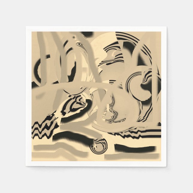 Chic Modern Art Taupe Black Cocktail Paper Napkins (Front)