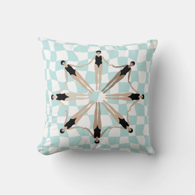 Chic Modern Artistic Synchronized Swimmers Checks Throw Pillow (Front)