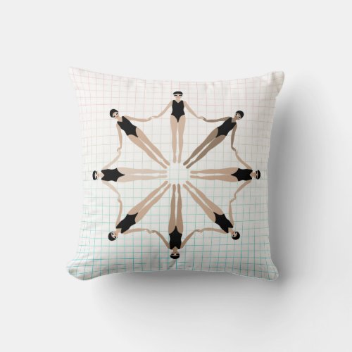 Chic Modern Artistic Synchronized Swimmers Grid Throw Pillow