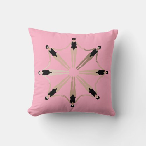 Chic Modern Artistic Synchronized Swimmers Pink Throw Pillow