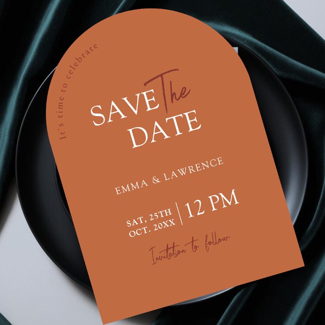 Chic modern autumn fall oranges wedding arch save the date (Creator Uploaded)