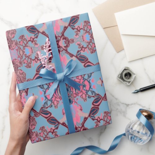 Chic Modern Baroque Pattern in Pink and Blue Wrapp Wrapping Paper
