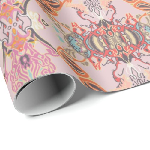 Chic Modern Baroque Pattern in Pink and Orange Wrapping Paper