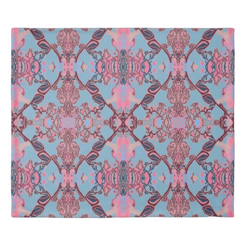 Chic Modern Baroque Pattern Pink Blue Duvet Cover