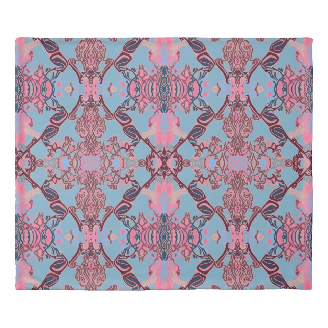 Chic Modern Baroque Pattern Pink Blue Duvet Cover (Front)