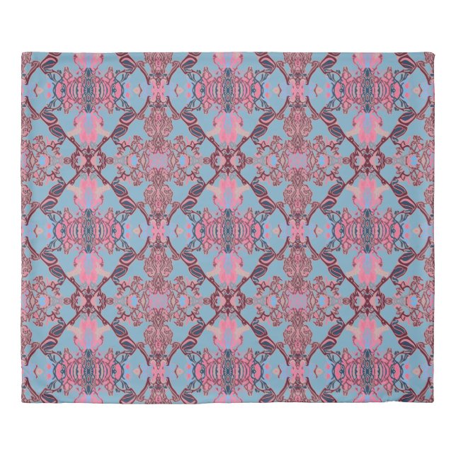 Chic Modern Baroque Pattern Pink Blue Duvet Cover (Front)