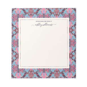 Chic Modern Baroque Pattern Pink Blue Notepad