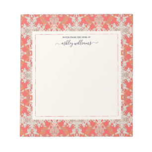 Chic Modern Baroque Pattern Red Orange Ivory Notepad