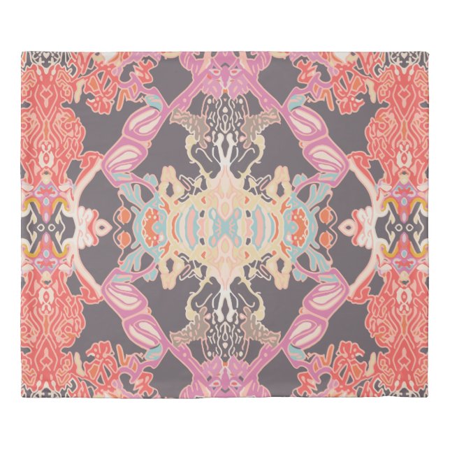 Chic Modern Baroque Pattern Red Pink Purple Duvet Cover (Front)