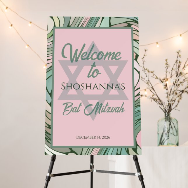 Chic Modern Bat Mitzvah Pink and Green Foam Board (In Situ (Stand))