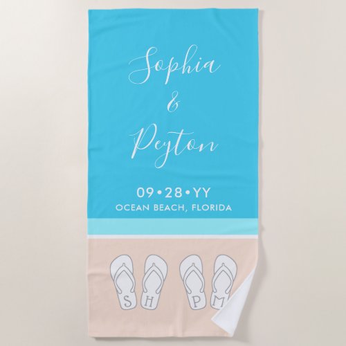 Chic Modern Beach Wedding Honeymoon Anniversary Beach Towel