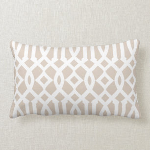 Chic Modern Beige and White Trellis Pattern Lumbar Pillow