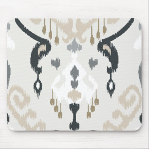 Chic modern beige black white ikat tribal pattern mouse pad