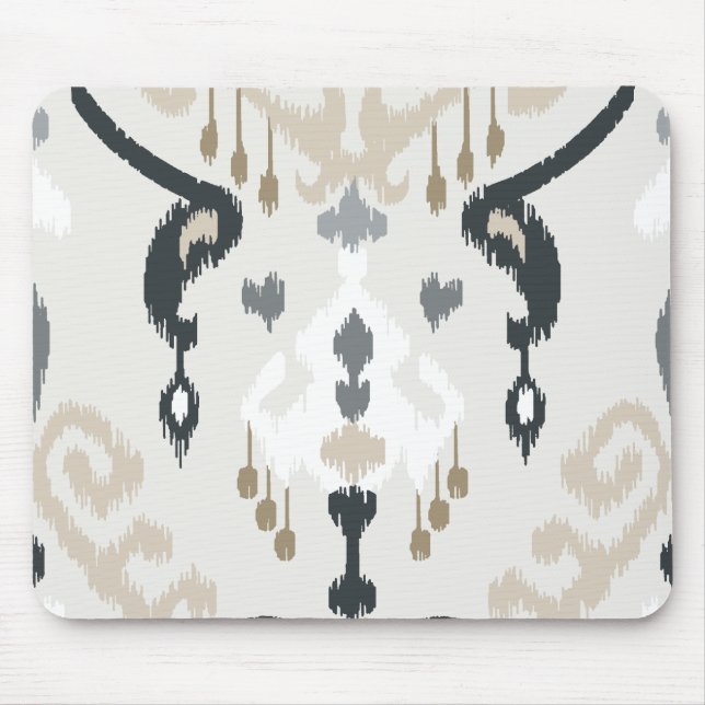 Chic modern beige black white ikat tribal pattern mouse pad (Front)