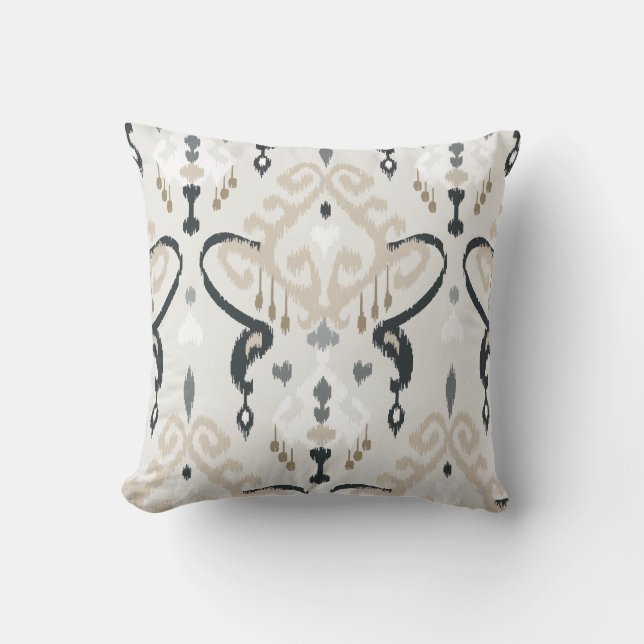 Chic modern beige black white ikat tribal pattern throw pillow (Front)