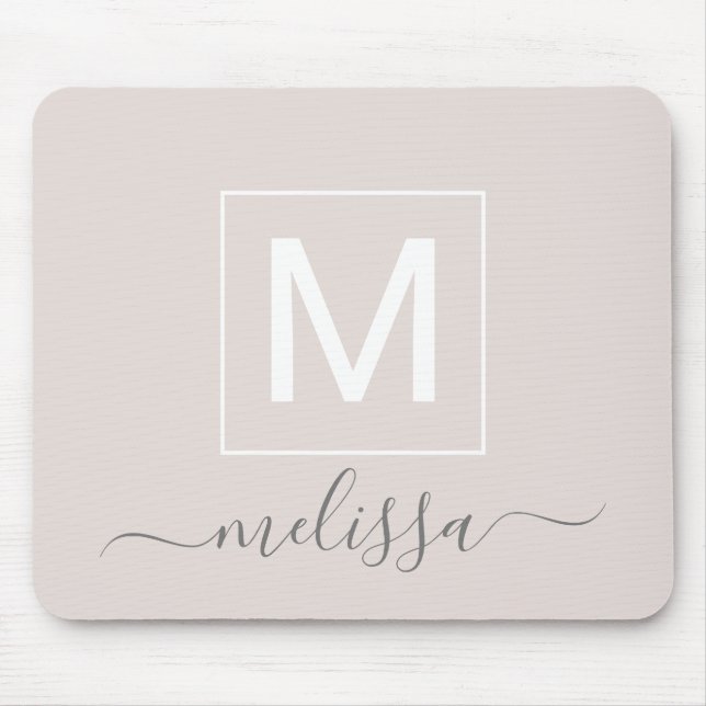 Chic modern beige monogram name mouse pad (Front)