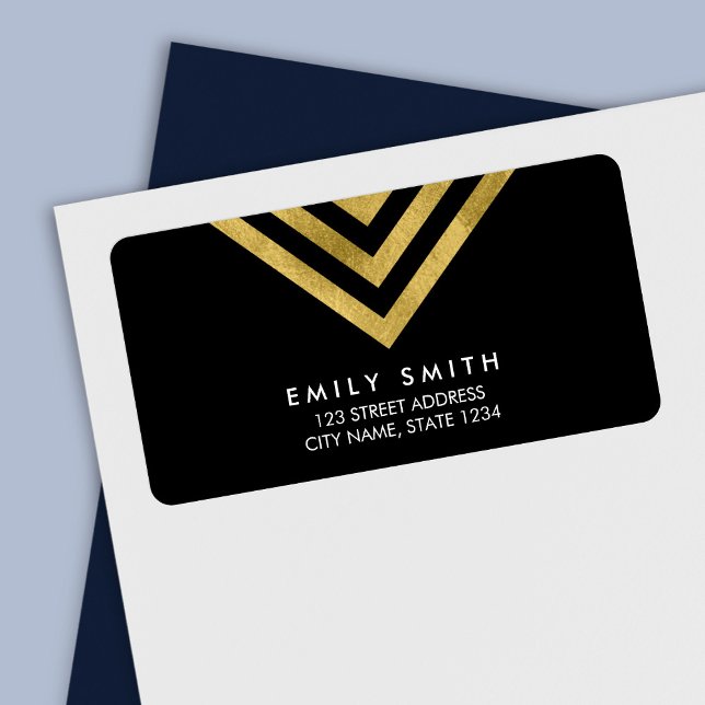 Chic Modern Black and Faux Gold Geometric Address Label (Creator Uploaded)