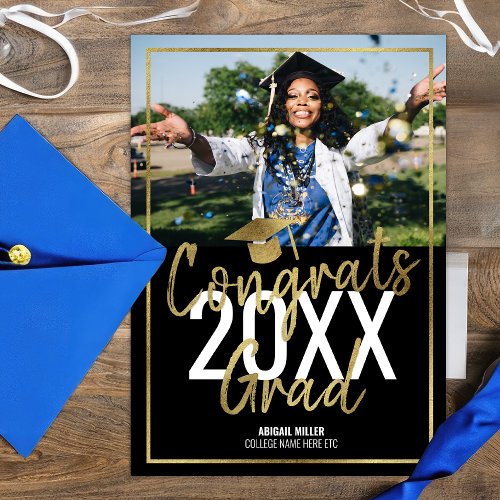 Chic Modern Black And Gold Script Graduation Announcement