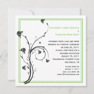 Chic Modern Black and Green Swirls Invitation