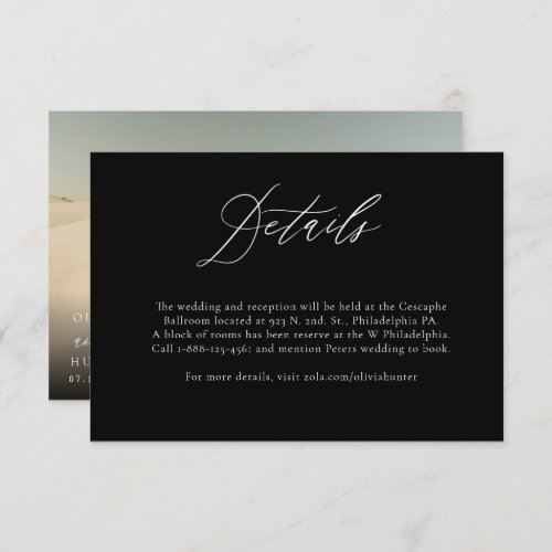 Chic Modern Black and White Calligraphy Details  Enclosure Card