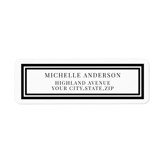 Chic Modern Black Double Boarder Return Address Label (Front)