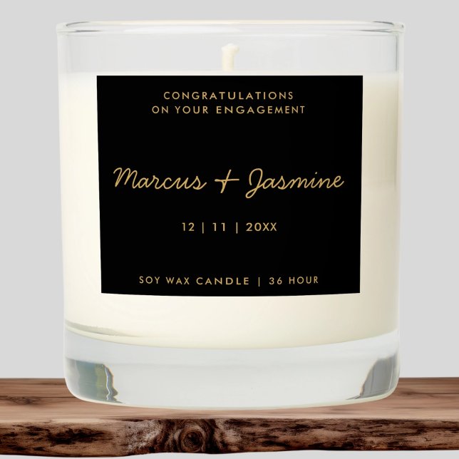 Chic Modern Black & Gold Minimalist Engagement  Scented Candle (Creator Uploaded)