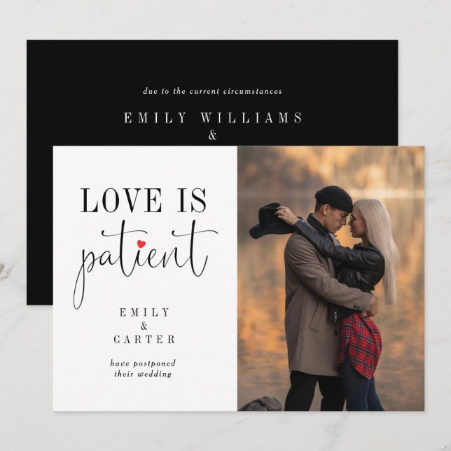 Chic Modern Black Love Is Patient Typography Photo Invitation (Front/Back)
