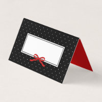 Chic Modern Black Polka Dot with Red Ribbon Place Card