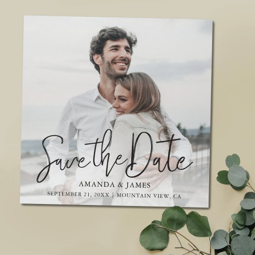 Chic Modern Black Typography Wedding Save the Date Magnetic Invitation