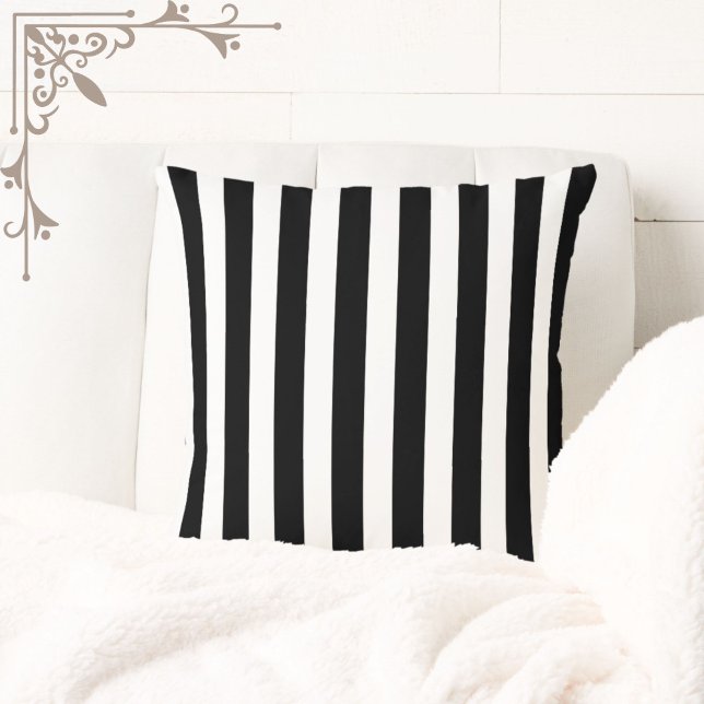 Chic Modern Black + White Café Stripes Elegant Throw Pillow (Chic, modern and elegant! This bold black + white striped pillow will add personality to your space.)