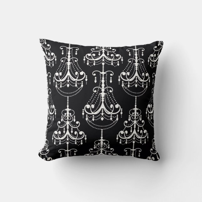 Chic Modern Black & White Chandelier Throw Pillow (Front)