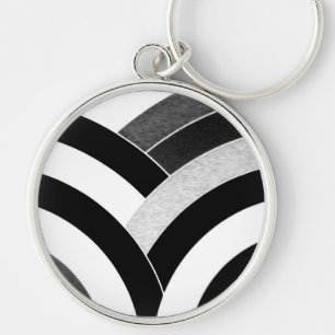chic modern black/white curved chevron keychain