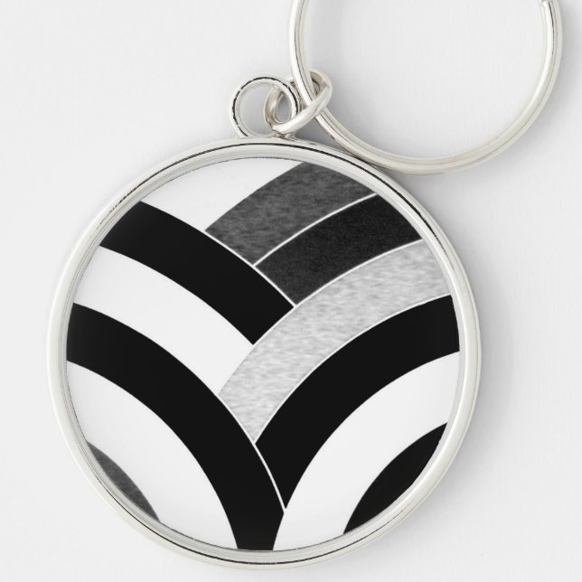chic modern black/white curved chevron keychain (Front)
