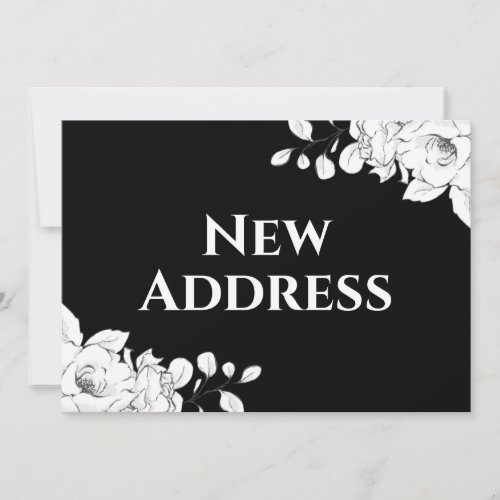 Chic Modern Black White Floral New Address Announcement