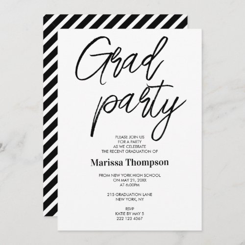 Chic Modern Black White Stripes Graduation Party Invitation