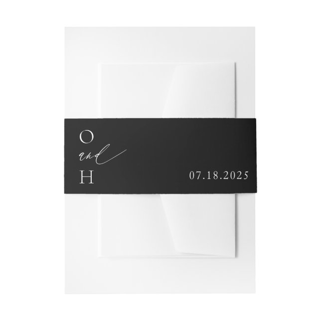 Chic Modern  Black & White Wedding Invitation Belly Band (Front Example)