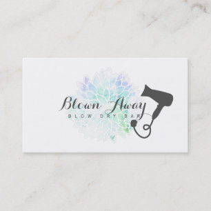 chic modern blow dry bar hairstylist floral blue business card