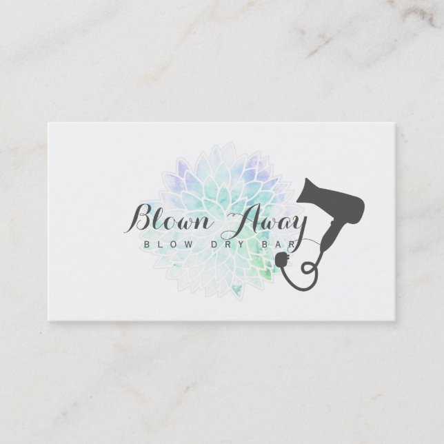 chic modern blow dry bar hairstylist floral blue business card (Front)